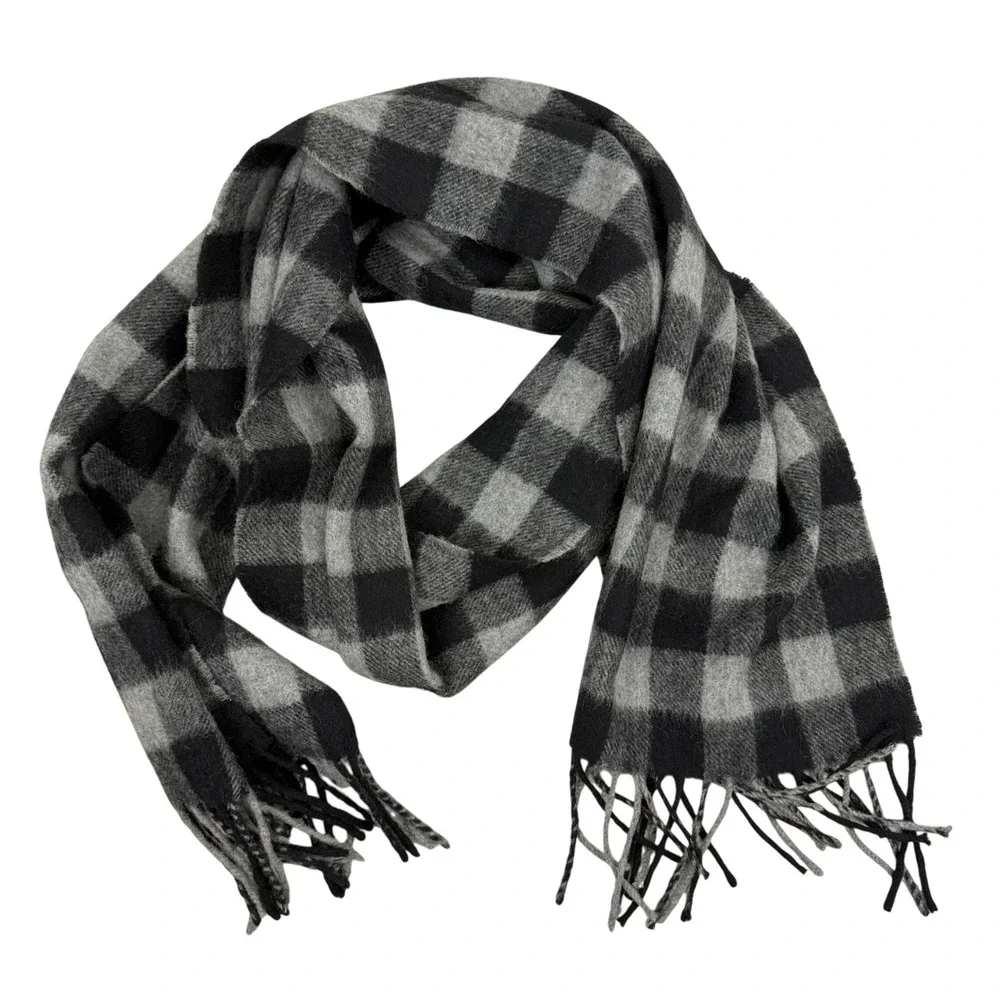 The Scotch House Scarf Unisex OS Grey Black Buffalo Check Lambswool Scotland